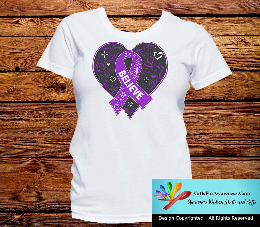 Pancreatic Cancer Believe Heart Ribbon Shirts