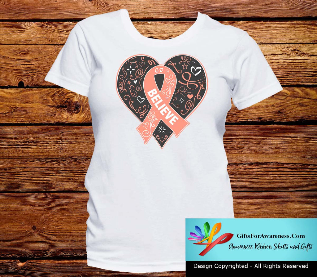 Uterine Cancer Believe Heart Ribbon Shirts
