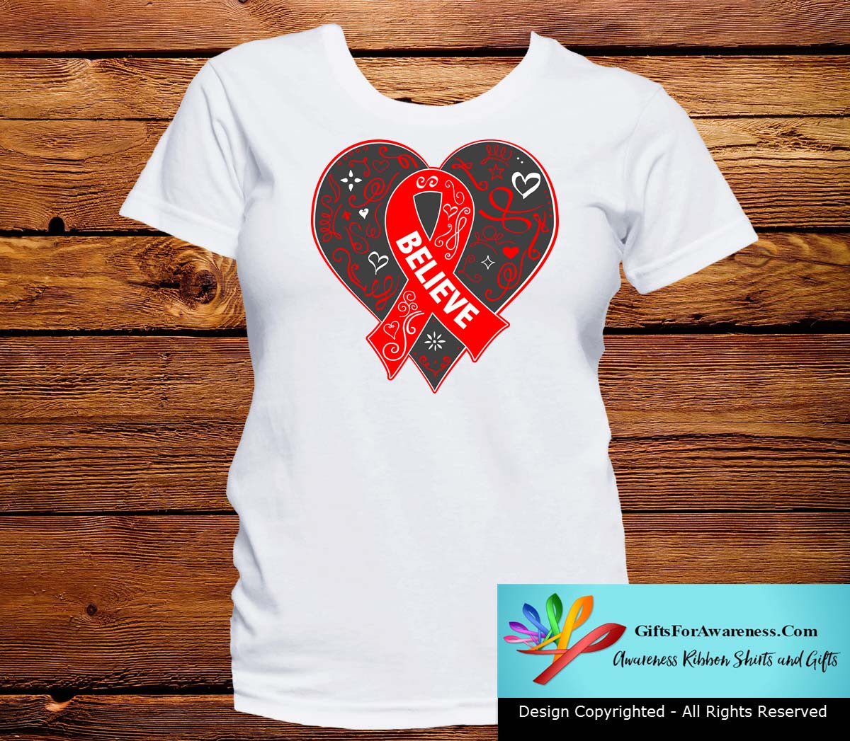 AIDS Believe Heart Ribbon Shirts - GiftsForAwareness
