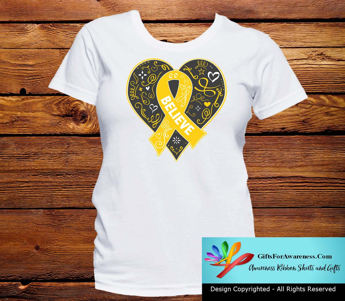 Childhood Cancer Believe Heart Ribbon Shirts - GiftsForAwareness