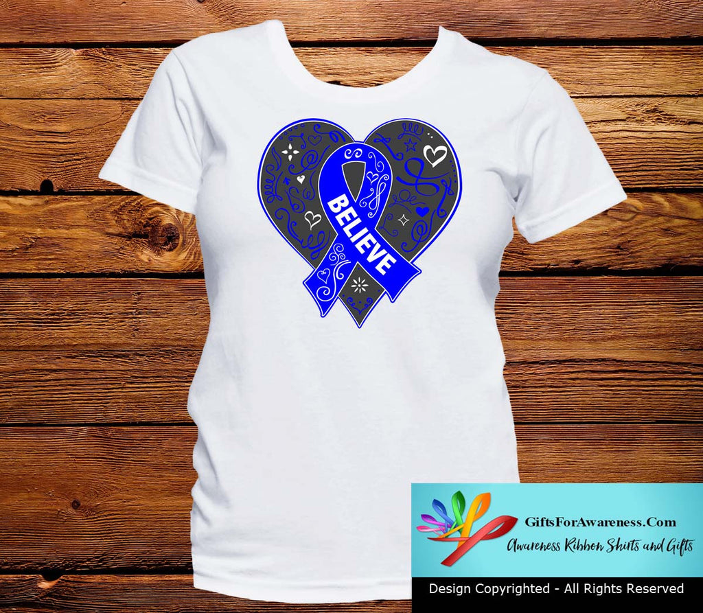 Colon Cancer Believe Heart Ribbon Shirts