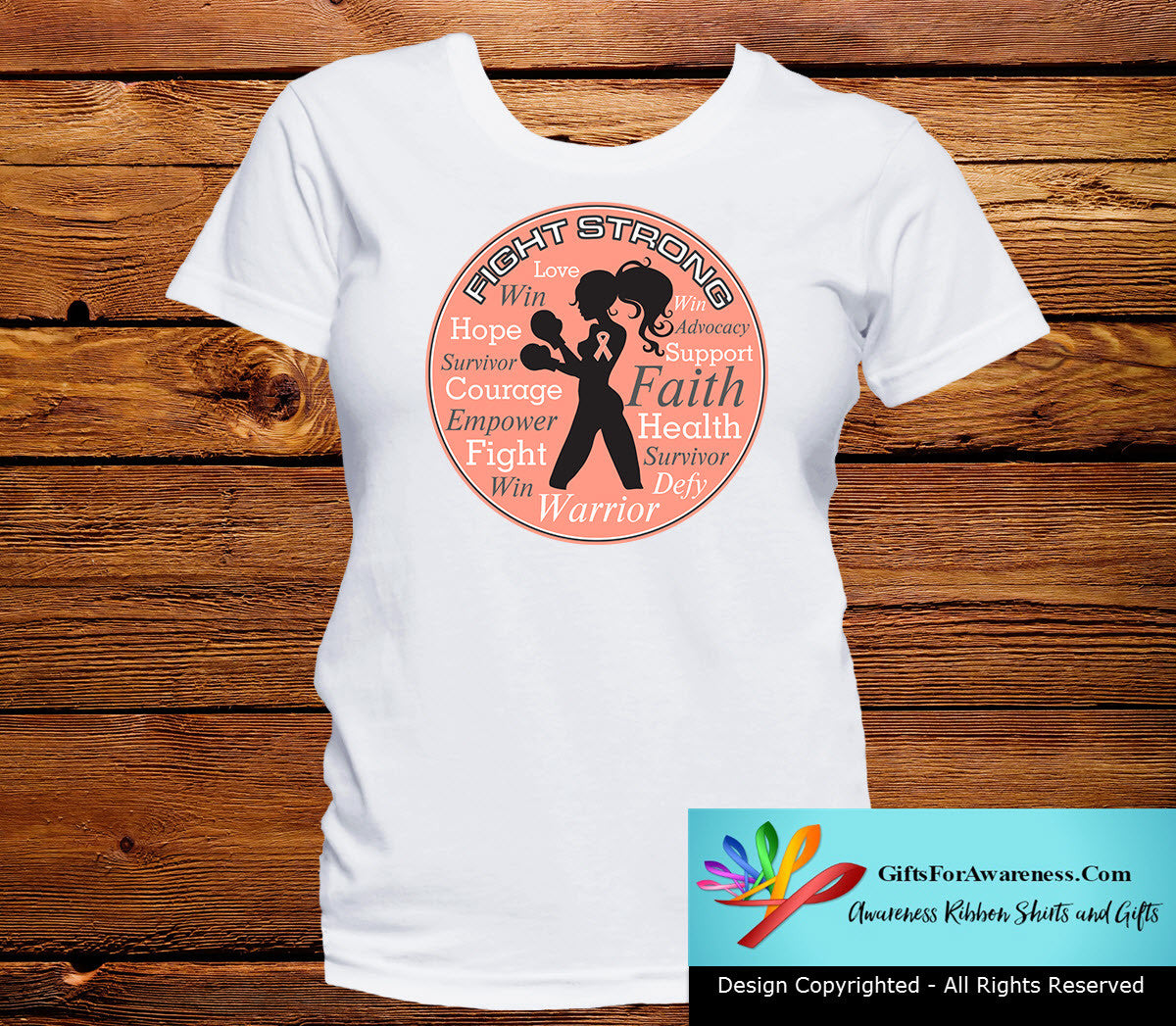 Endometrial Cancer Fight Strong Motto T-Shirts - GiftsForAwareness