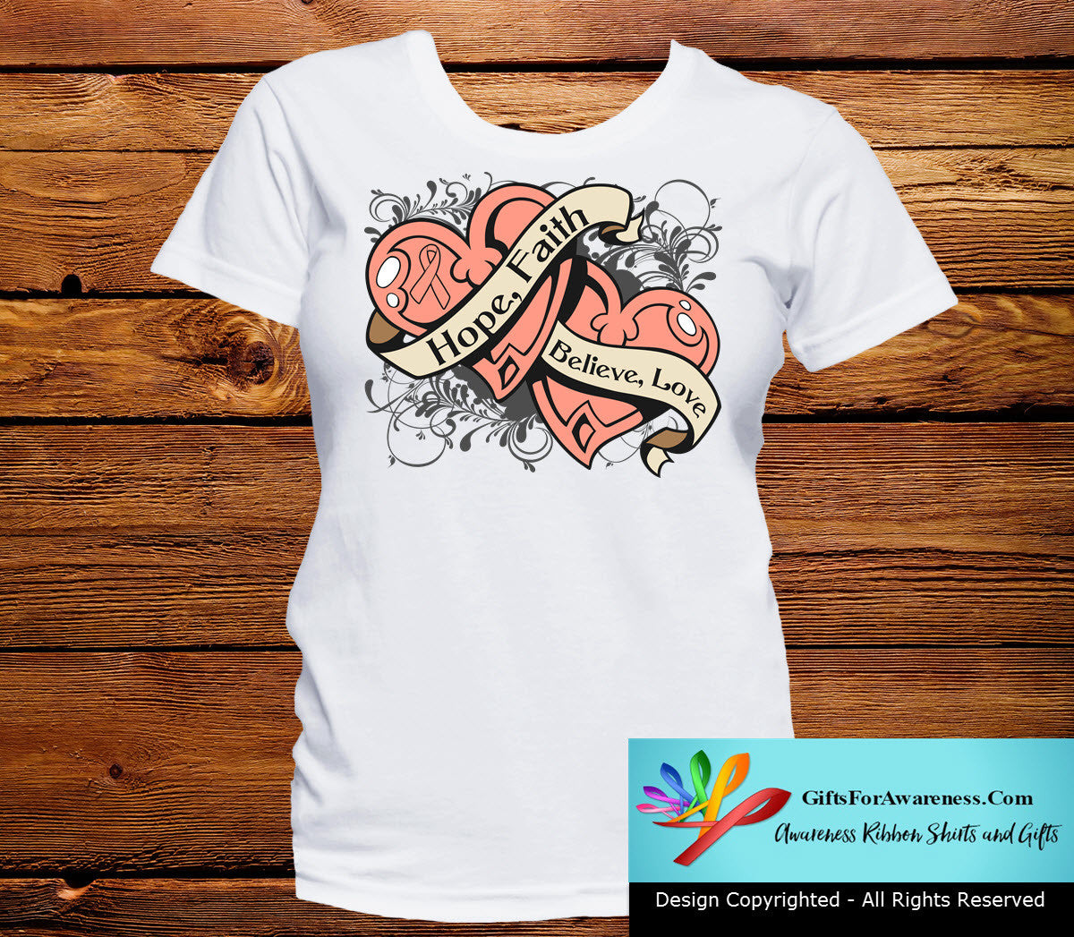 Endometrial Cancer Hope Believe Faith Love Shirts - GiftsForAwareness
