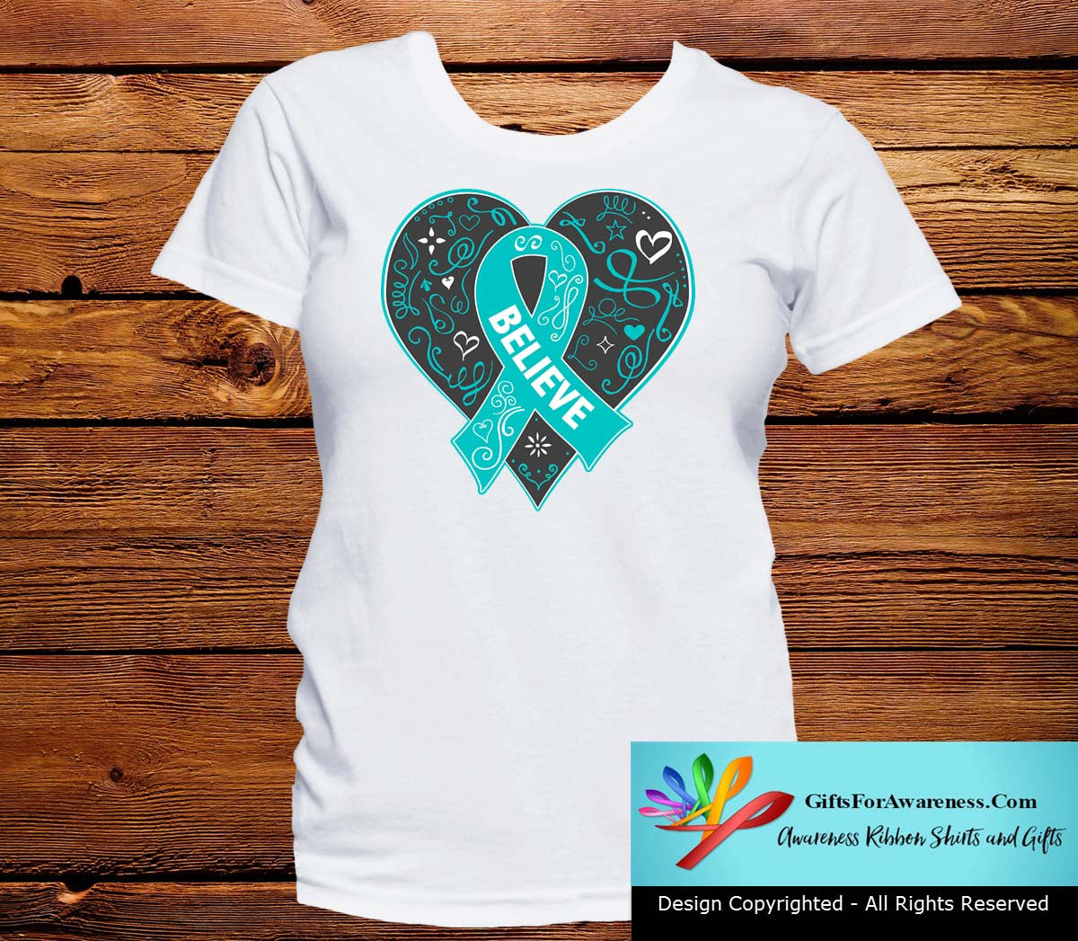 Gynecologic Cancer Believe Heart Ribbon Shirts - GiftsForAwareness