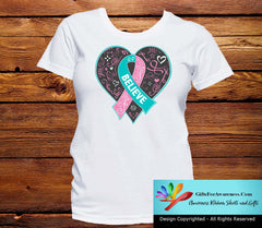 Hereditary Breast Cancer Believe Heart Ribbon Shirts - GiftsForAwareness