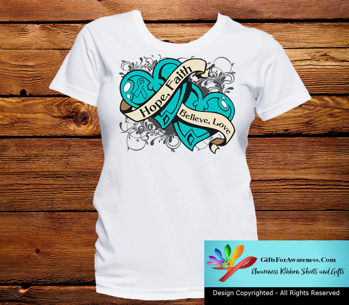 Peritoneal Cancer Hope Believe Faith Love Shirts - GiftsForAwareness