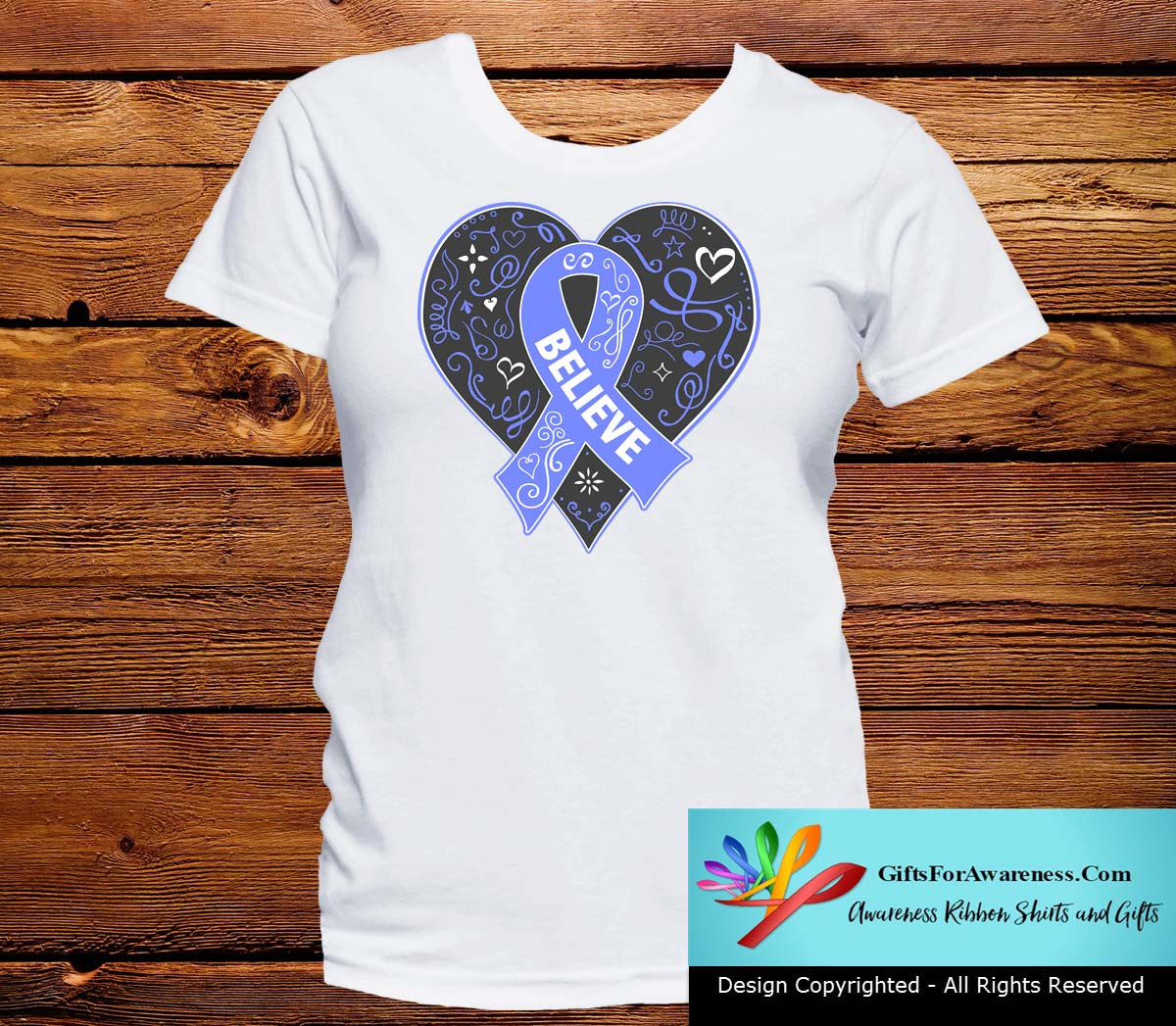 Stomach Cancer Believe Heart Ribbon Shirts - GiftsForAwareness
