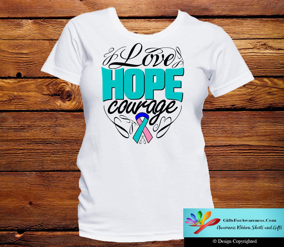 Thyroid Cancer Love Hope Courage Shirts - GiftsForAwareness